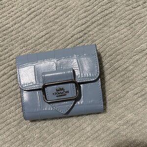 Coach Light Blue Croc-Embossed Wallet